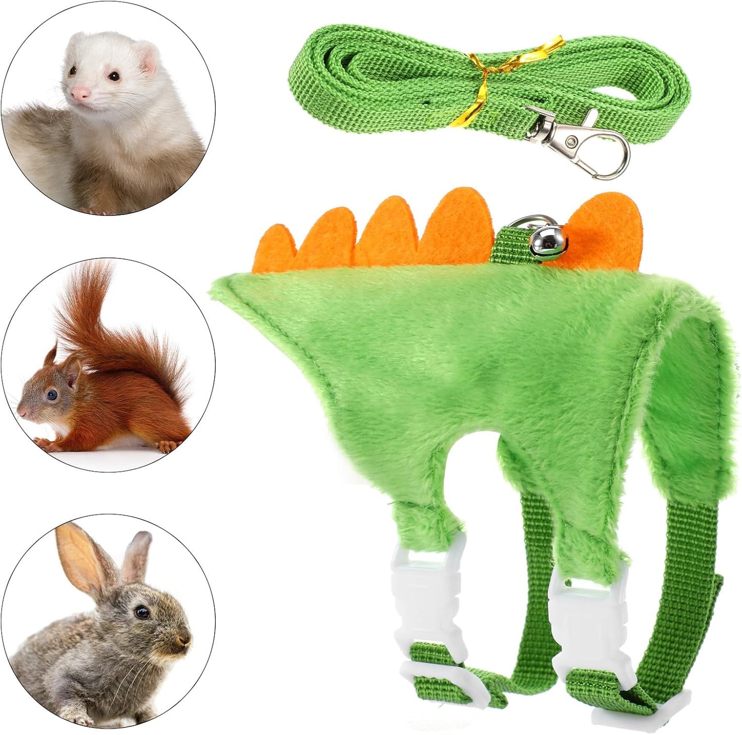 Ferret Harness and Leash Set Small Animals Vest Harness with Safe Bell Dinosaur Shaped Leash Set for Baby Rabbit Guinea Pig Teacup Chihuahua Mouse and Other Small Pet