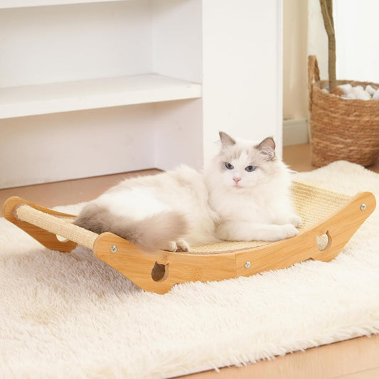 Sisal Cat Scratcher Bed of Bamboo for Indoor/Outdoor Cats, Natural Sisal Mat Hammock for Kittens and Adult Cats,Larger Cat Scratching Post/Board/pad