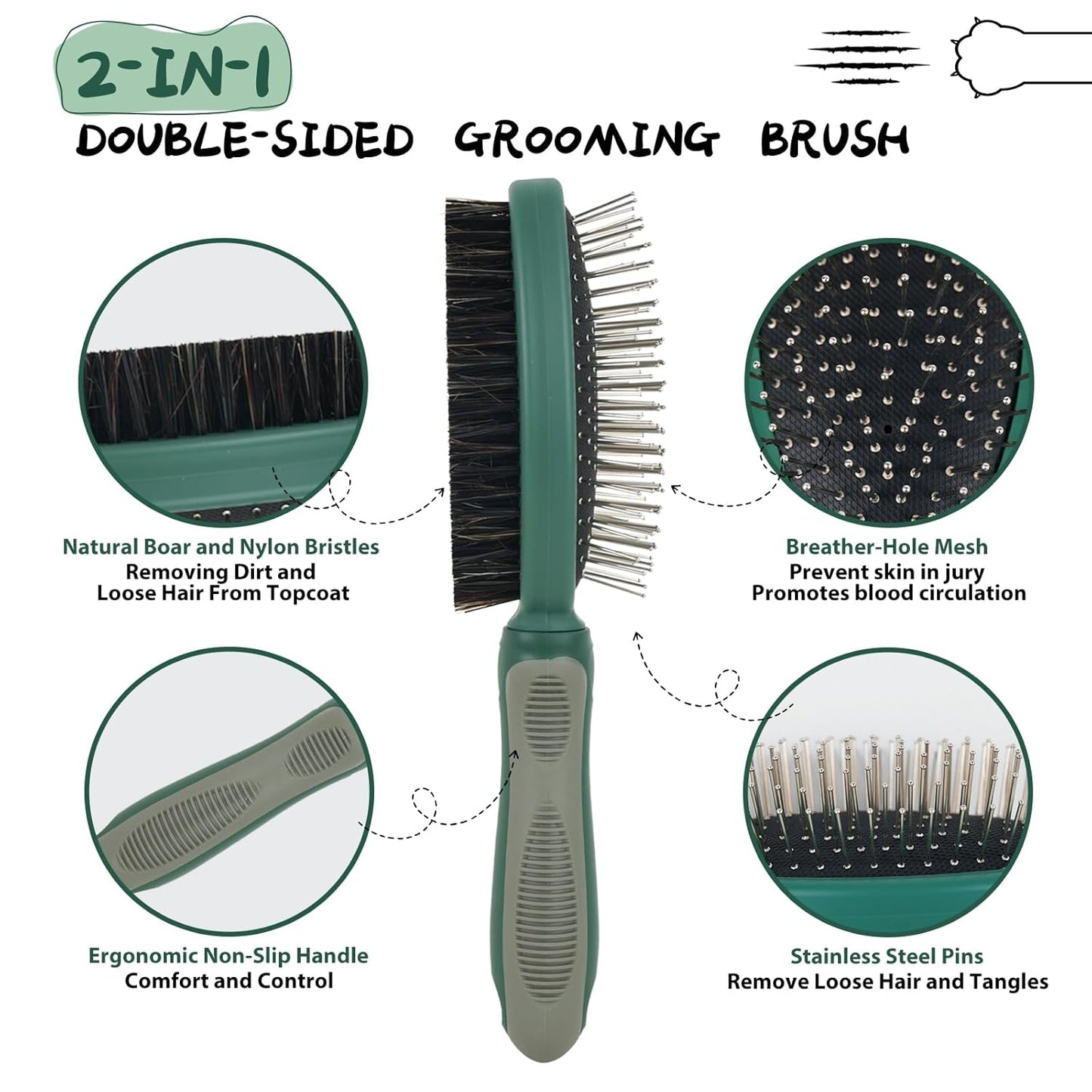 2PCS Pet Grooming and Deshedding Tools, 2-In-1 Double-Sided Cat Brush for Shedding and Bathing, Dogs & Cats Shedding Comb for Long and Short Haired Dogs Cats