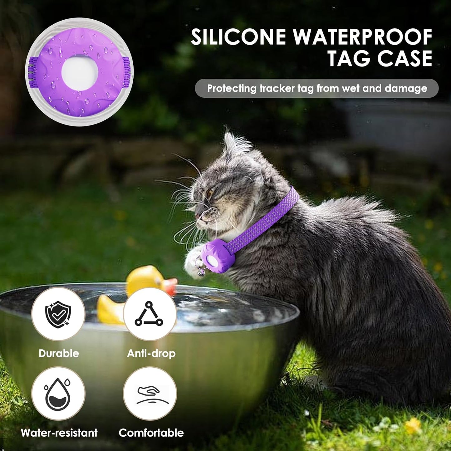 Cat GPS Tracker, Cat Tracker Compatible with Apple Find My App (Only iOS), No Monthly Fee, Waterproof, Breakaway Collar Included, Up to 1 Year Battery