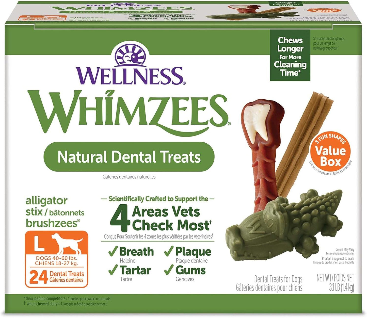 WHIMZEES Wellness Value Box Dog Dental Treats, Large Size, (24 Count)