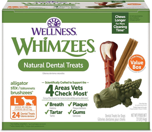 WHIMZEES Wellness Value Box Dog Dental Treats, Large Size, (24 Count)