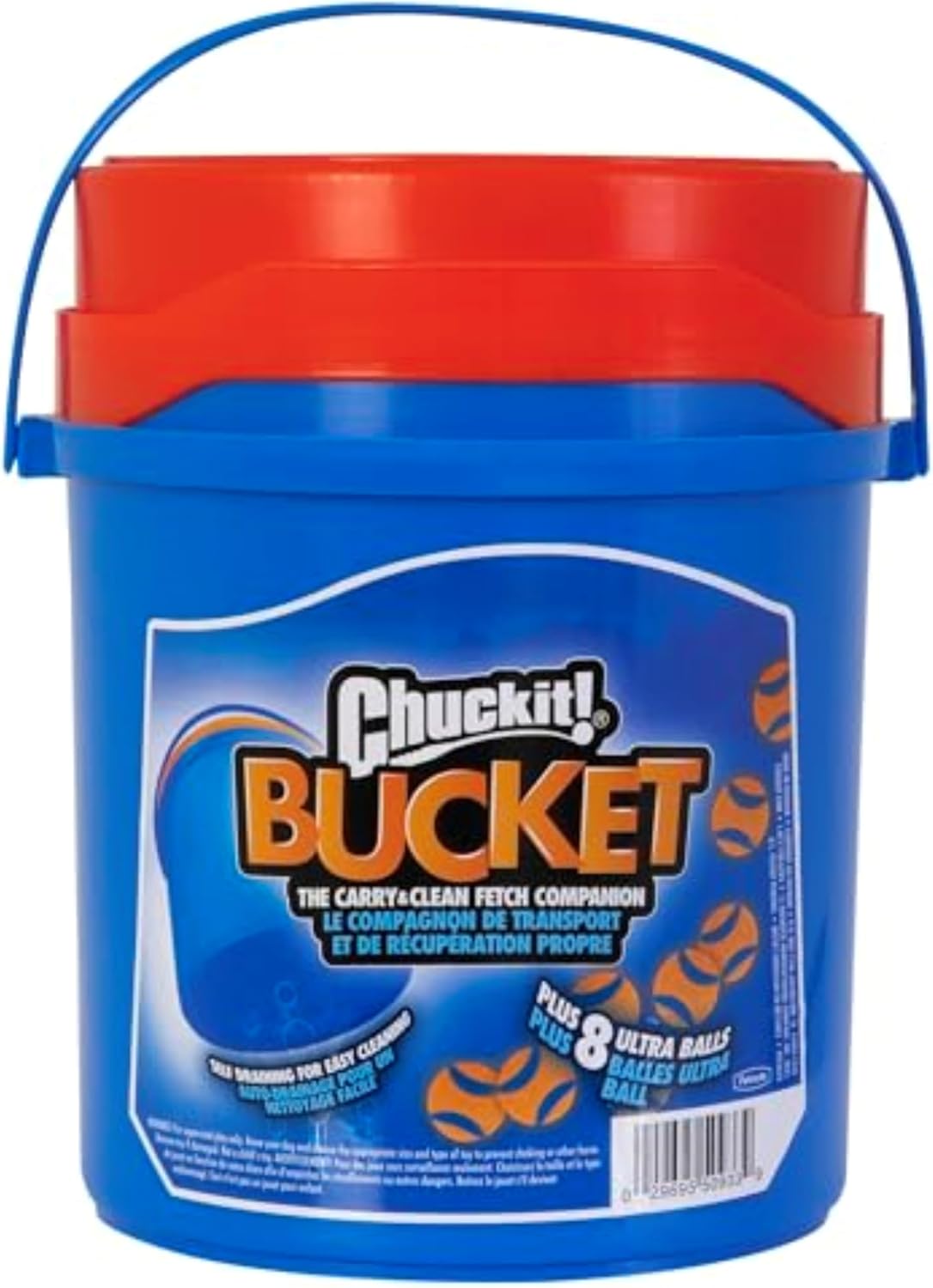 Chuckit! Ultra Ball Dog Toy with Chuckit! Cleaning Bucket, Bouncy Fetch Pet Toys For Dogs 20-60 lbs, Interactive Dog Toys, Durable Rubber, Size Medium, 2.5-inch Diameter, 8-Pack of Balls