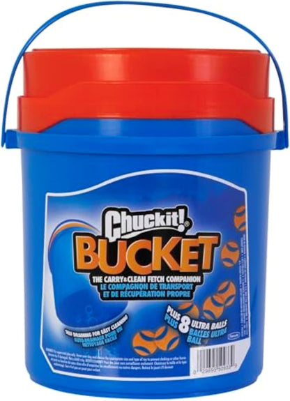 Chuckit! Ultra Ball Dog Toy with Chuckit! Cleaning Bucket, Bouncy Fetch Pet Toys For Dogs 20-60 lbs, Interactive Dog Toys, Durable Rubber, Size Medium, 2.5-inch Diameter, 8-Pack of Balls