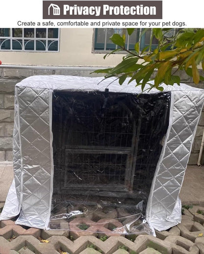Warmth Dog Crate Cover with Clear Door & Window, Thermal Chicken Coop Cover for Winter Outside, Customizable Kennel Enclosure Blanket for Cat Cage(125x95x110cm (49.2x37.4x43.3in))