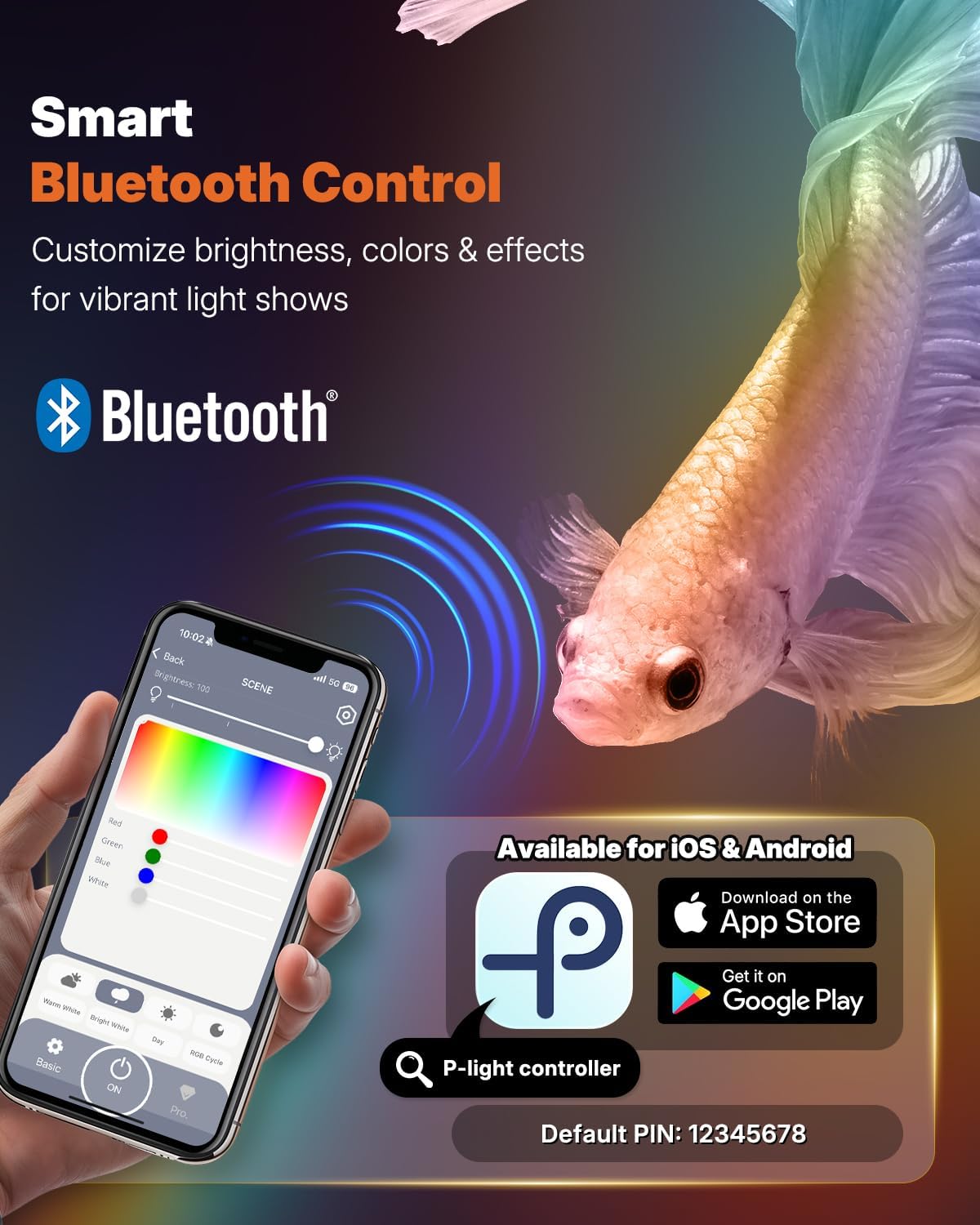 Pawfly Aquarium Light for Plants, 42 W Bluetooth Fish Tank Light, Full Spectrum Aquarium Lights for 48"-54" Fish Tanks, Extendable 24/7 LED Lights with Timer Modes & Adjustable Brightness