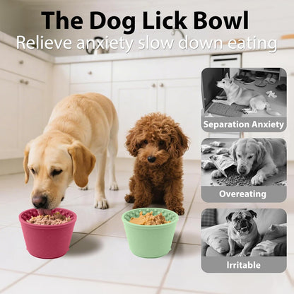 Dog Slow Feeder Lick Bowl - Non-Slip Licking Treat Dispenser for Small Medium Large Dogs, Promotes Anxiety Relief & Prevents Choking, Easy to Clean Feeding Bowl (Wine Red, L)