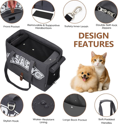 Dog Purse Carrier for Small Dogs, Cats and Puppies – Soft-Sided Foldable Pet Travel Bag with Multi Pockets, 3-Sided Mesh & Rollable Cover for Nervous Cats, Fits Pets up to 15 lbs (Grey)