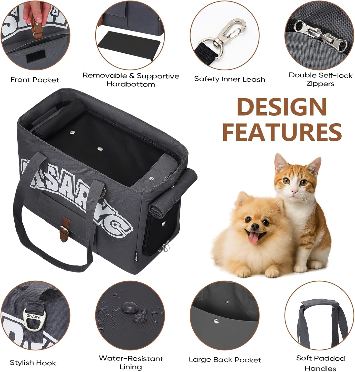 Dog Purse Carrier for Small Dogs, Cats and Puppies – Soft-Sided Foldable Pet Travel Bag with Multi Pockets, 3-Sided Mesh & Rollable Cover for Nervous Cats, Fits Pets up to 15 lbs (Grey)