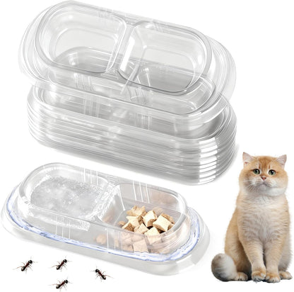 30 Pcs Disposable Cat Bowls with Ant Proof Moats - No Spill Double Bowl Tray for Stray & Outdoor Cats, Travel & Feeding - 30 Day Supply