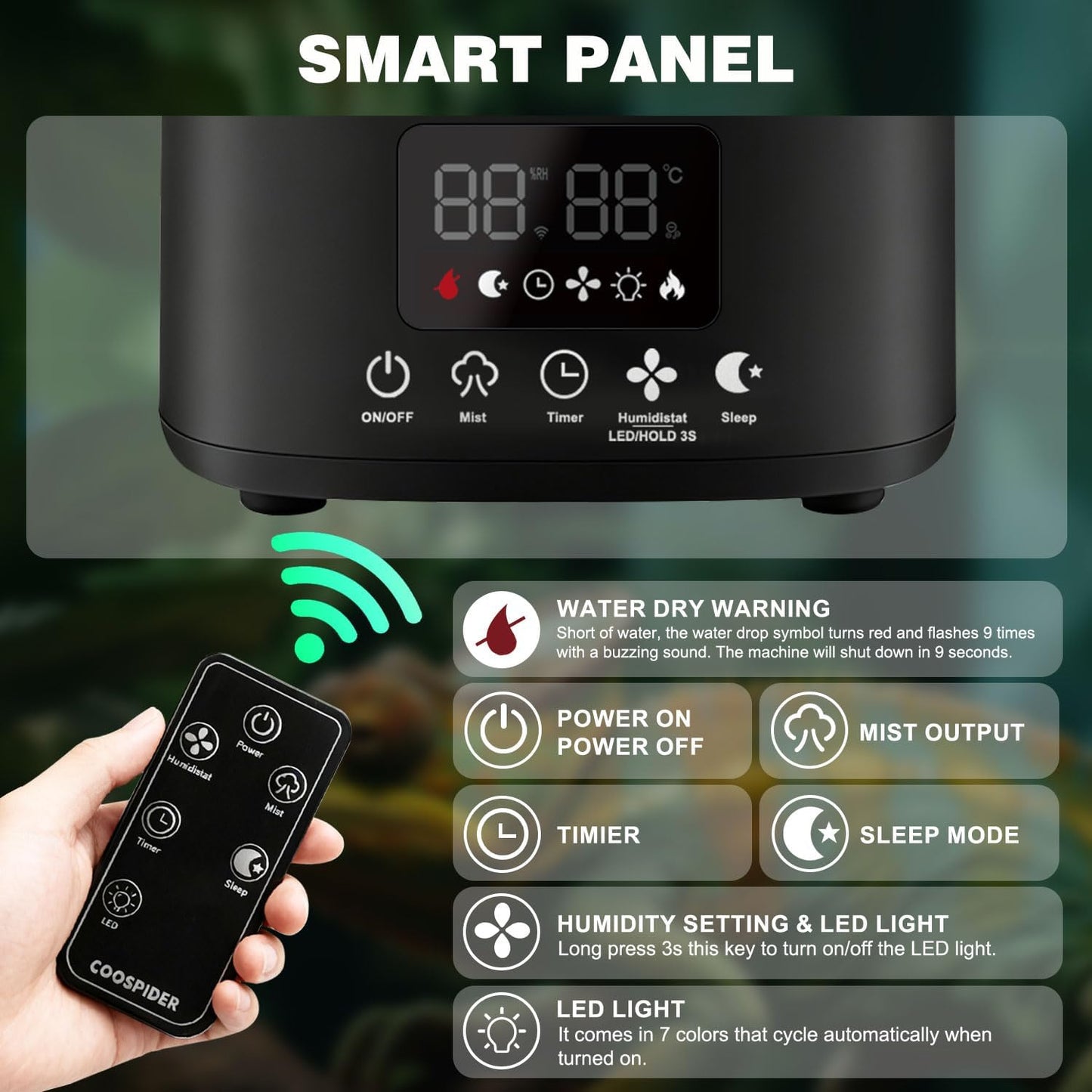 Coospider 5L Reptile Fogger Humidifier, Automatic Humidifiers for Reptiles Tank, Terrarium Humidifiers with Timer and Humidity Control, Reptile Misting System for Reptiles Amphibians Herps Vivarium