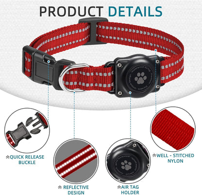 Airtag Dog Collar, 100% Waterproof Integrated Apple Air Tag Dog Collars, Reflective GPS Dog Collar with Hard PC AirTag Holder Case for Small Medium Large Dog (Red)