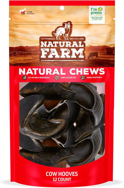 Natural Farm Cow Hooves (12 Pack), Odor-Free, All Natural Sourced from Farm-Raised Beef Hoof Dog Treats, Great Alternative to Bully Sticks or Rawhide, Dental Chew for Small, Medium, Large Breeds