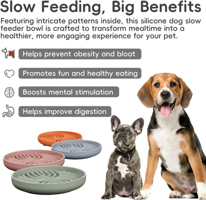 Slow Feeder Dog Bowls, Silicone Slow Feeder for Dogs & Puppies, Dog Puzzle Bowl with Suction Cup for Anxiety Relief, Slow Eating, Dishwasher Fit, for All Breed, Grey