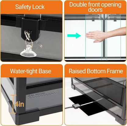 REPTI ZOO Large Glass Reptile Terrarium 48" x 24" x 18", 85 Gallon Detachable Terrarium with Double Hinge Door & Top Screen Ventilation, Reptile Habitat Tank for Bearded Dragon, Ball Python, Gecko