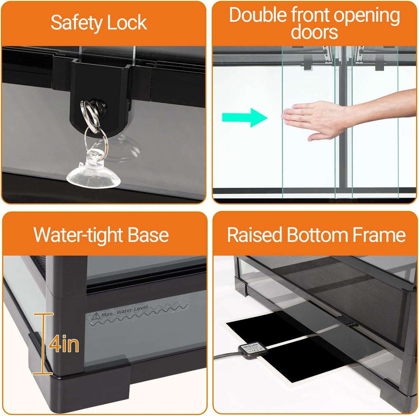 REPTI ZOO Large Glass Reptile Terrarium 48" x 24" x 18", 85 Gallon Detachable Terrarium with Double Hinge Door & Top Screen Ventilation, Reptile Habitat Tank for Bearded Dragon, Ball Python, Gecko
