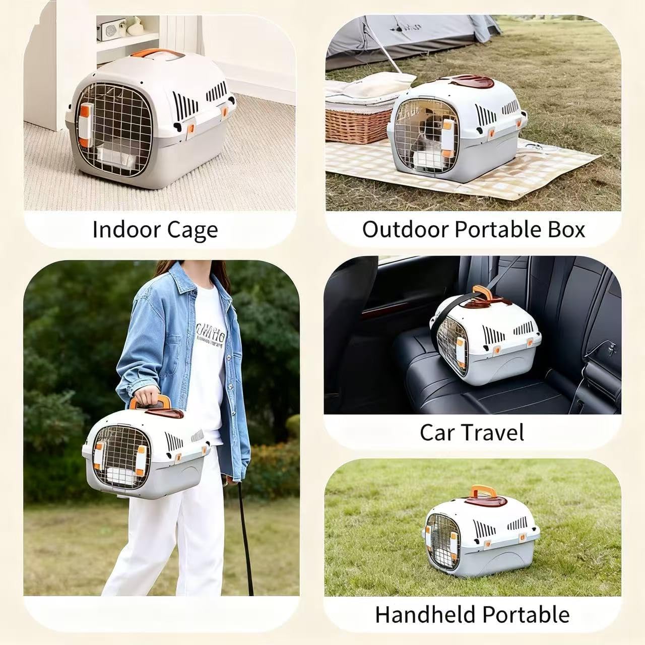 Hard Top Load Cat Carrier,Airline Pet Carrier,Cat Carrier Hard Shell, 360° Ventilation, Front Metal Door, Secure Latches,Includes Feather Wand,Hiking Car Travel Crate for Cats Small Dogs (Gray Set)