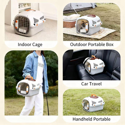 Hard Top Load Cat Carrier,Airline Pet Carrier,Cat Carrier Hard Shell, 360° Ventilation, Front Metal Door, Secure Latches,Includes Feather Wand,Hiking Car Travel Crate for Cats Small Dogs (Gray Set)