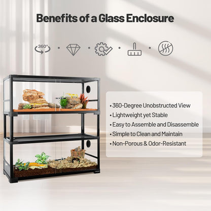 REPTI ZOO Double Stacked Reptile Tank 30" x 12" x 32", 40 Gallon Stackable Glass Terrarium with Sliding Doors, Top Ventilation, Space Efficient Enclosures for Bearded Dragon, Lizard, Snake, Gecko