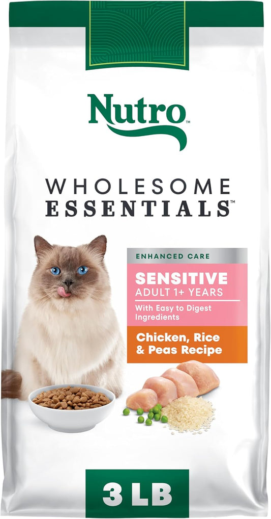 Nutro Wholesome Essentials Dry Cat Food, Enhanced Care Sensitive, Chicken, Rice & Peas, 3 lb. Bag