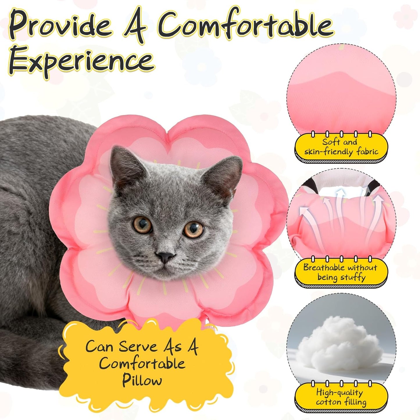 EXPAWLORER Cat Cone Collar Soft, Cat E Collar Recovery After Surgery to Stop Licking, Adjustable Waterproof Cute Neck Elizabethan Pet Kitten Puppy Donut Pillow for Cats Puppy Wound Healing, PinkL