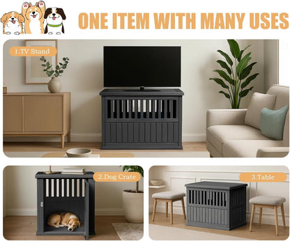 42 Inch Dog Crate Furniture Lockable Dog Kennel Indoor for Large Dogs and Medium Heavy Duty Pet Crate Decorative Pet Cage End Table, Black
