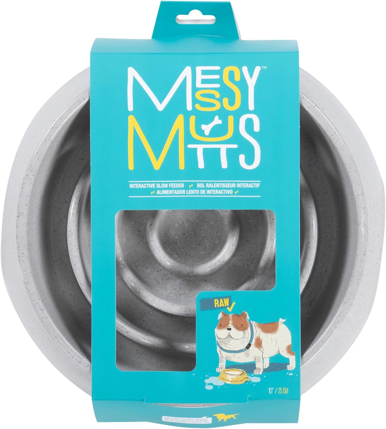 Messy Mutts and Cats Interactive Slow Feeder | Speckled Grey (3 Cup) | 9.8” Round Durable Puzzle Slow Feeder for Dogs/Cats | Enrichment Food Dish for Slow Eating, Bloating