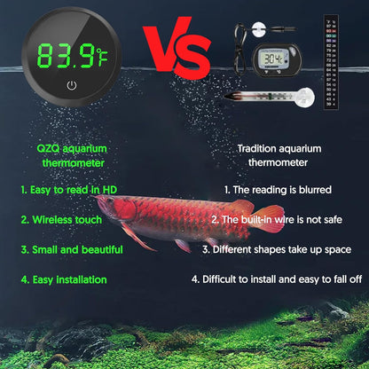 QZQ Fish Tank Thermometer Aquarium Thermometer Wireless Touch Stick Digital Aquarium Thermometer LED Display ±1°F for Monitoring The Fish Tank Aquarium Temperature Accessories (Black)