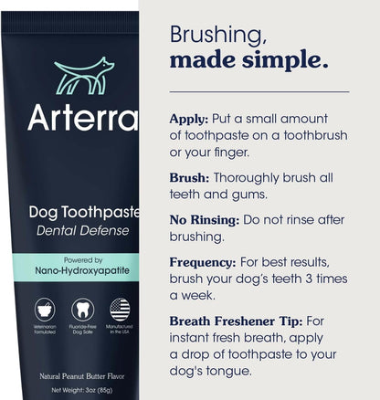 Remineralizing Dog Toothpaste – Vet-Grade, with Nano-Hydroxyapatite, Reverses Early-Stage Decay, Cleans Teeth, Reduces Tartar, Freshens Breath by Arterra Pet Science, Plant-Based, Natural Flavor, 3oz