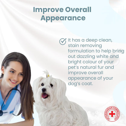 Bio Petactive Diamond White Shampoo for Dogs | Brightens, Removes Stains and Restores White Coats | Deep Cleans & Deodorizes with Long-Lasting Coconut Scent | 8.45 fl oz