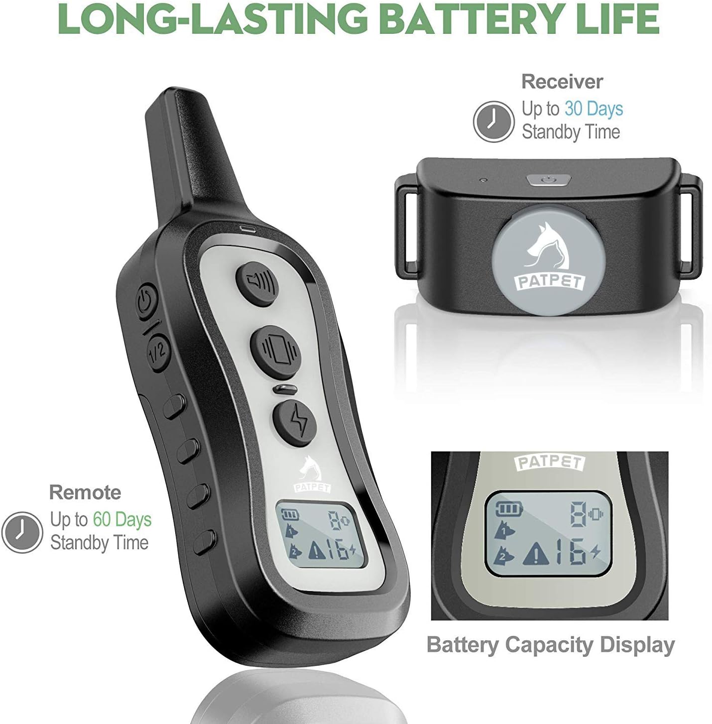 PATPET Dog Training Collar Shock Collar with Remote - 3 Training Modes, Beep, Vibration and Shock, Up to 1000 ft Remote Range, Rainproof for Small Medium Large Dogs