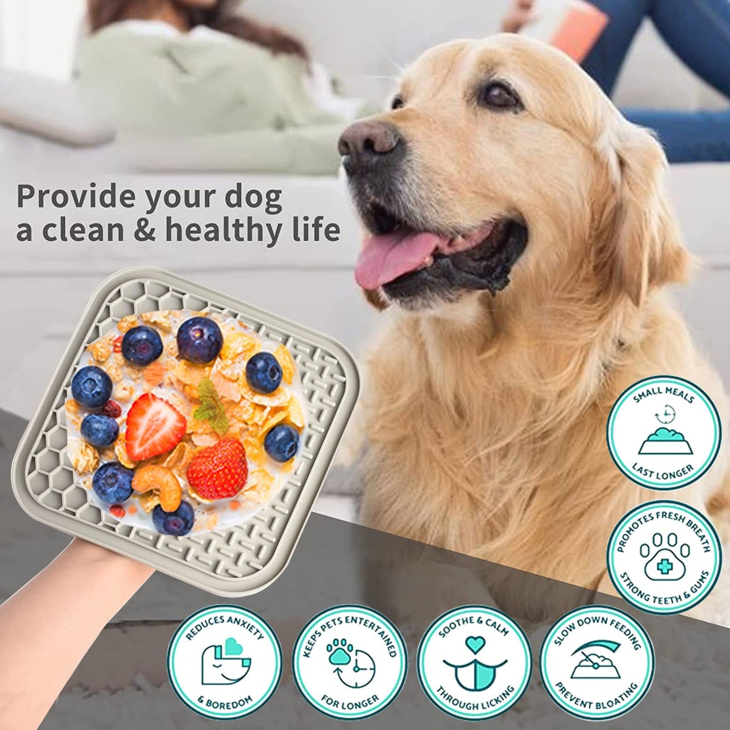 Lick Mat for Dogs, Dog Lick Mat with Suction Cups for Anxiety, Peanut Butter Dog Licking Mat Slow Feeder Dispensing Treater Lick Pad for Dogs Cats Grooming Bathing and Training (Grey)