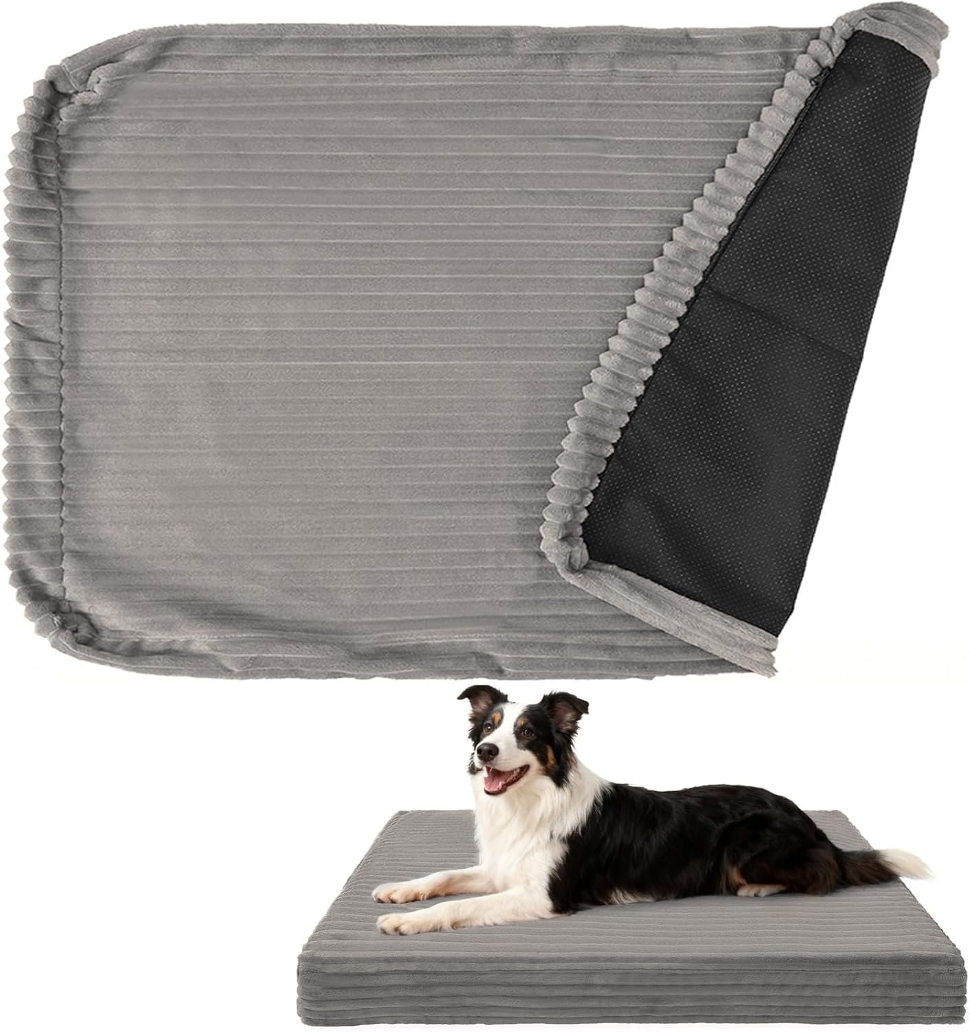 BEAUTYZOO Waterproof Dog Bed Cover Replacement Washable, Soft Plush Dog Bed Covers Removable with Zipper, Antislip Noiseless Ped Hair Pee Resistant Bedding Liner for Puppy Cat, 36x23inch, Grey L