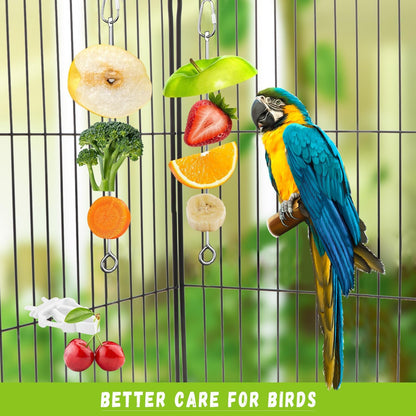 6 PCS Bird Treats Skewer, Parakeet Hanging Food Holder, Stainless Steel Fruit Vegetable Stick Holder, Cockatoo Cockatiel Cage Treating Tool, Hanging Foraging Bird Toys
