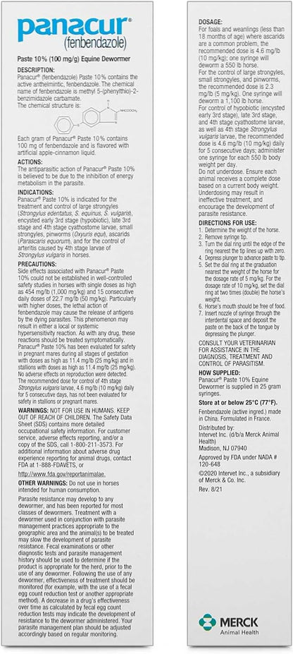 (3 Pack) PANACUR Dewormer Horse Paste 10%, 100mg Each