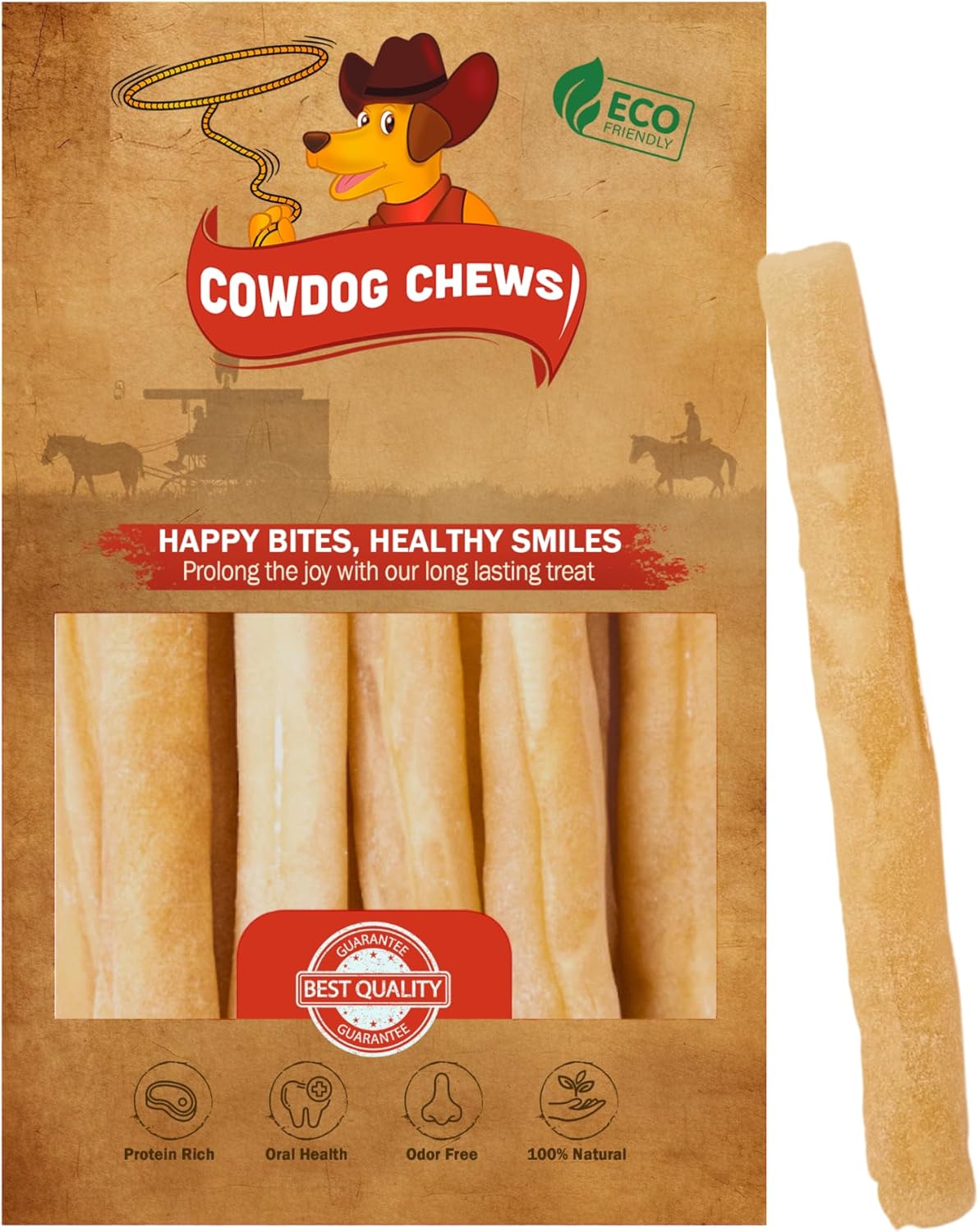 Cowdog Chews Collagen Sticks 6" (5 Pack) - Odor-Free, All Natural Collagen Dog Chews for Healthy Joints, Skin & Coat. Best Rawhide and Bully Stick Alternative Filled with Beefhide Goodness.