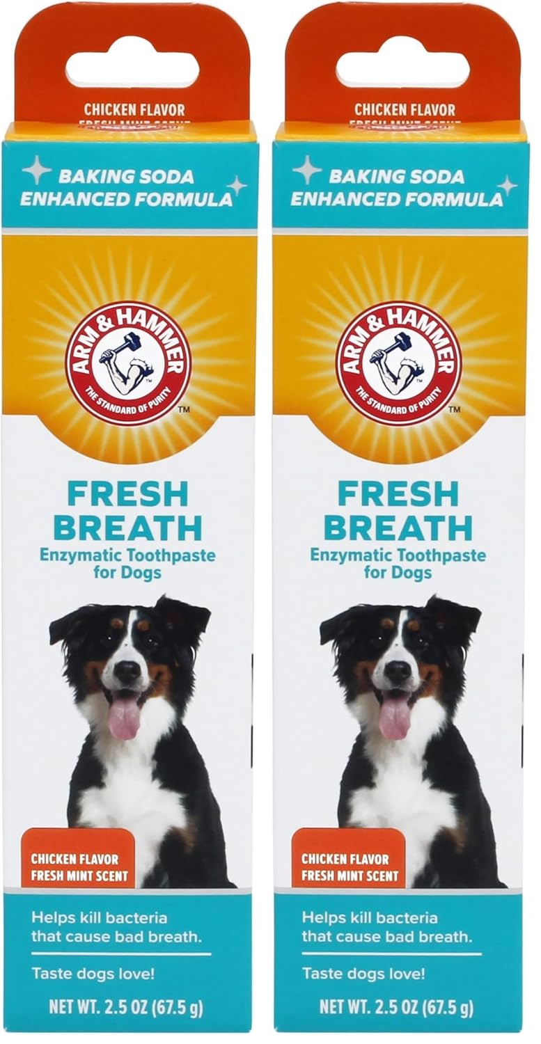 Arm & Hammer for Pets Dental Enzymatic Toothpaste for Dogs | No More Doggie Breath | Dog Toothpaste Safe for All Dogs and Puppies, Advanced Care, Chicken Flavor 2.5 Ounce (Pack of 2)