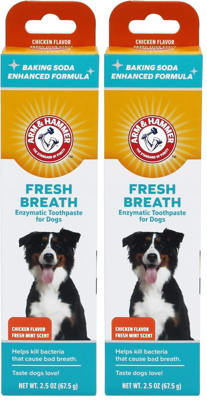 Arm & Hammer for Pets Dental Enzymatic Toothpaste for Dogs | No More Doggie Breath | Dog Toothpaste Safe for All Dogs and Puppies, Advanced Care, Chicken Flavor 2.5 Ounce (Pack of 2)