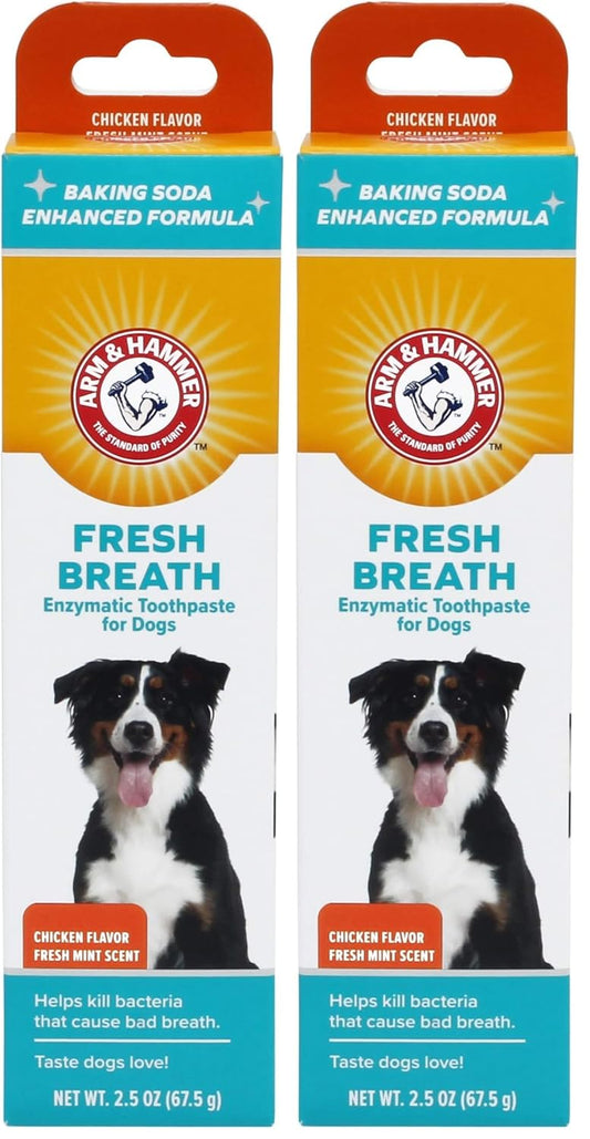 Arm & Hammer for Pets Dental Enzymatic Toothpaste for Dogs | No More Doggie Breath | Dog Toothpaste Safe for All Dogs and Puppies, Advanced Care, Chicken Flavor 2.5 Ounce (Pack of 2)