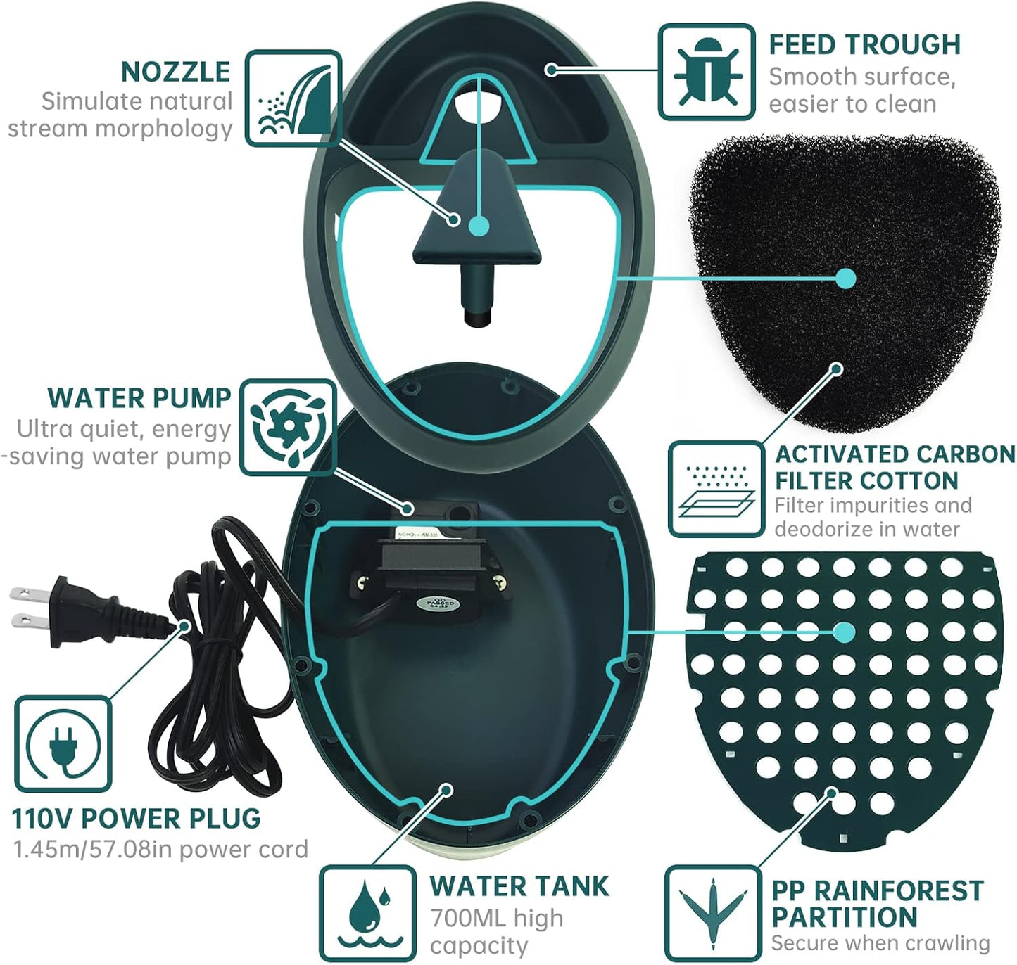 Reptile Drinking Water Fountain Chameleon Accessories Automatic Circulation System with Trough, Bearded Dragon Cage Accessories Reptiles Habitat Waterfall for Snake/Lizard/Chameleon/Turtle