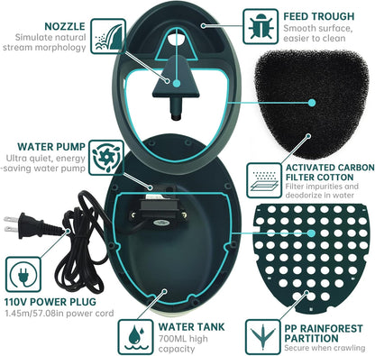 Reptile Drinking Water Fountain Chameleon Accessories Automatic Circulation System with Trough, Bearded Dragon Cage Accessories Reptiles Habitat Waterfall for Snake/Lizard/Chameleon/Turtle