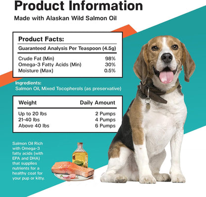 Fur & Health Wild Alaskan Salmon Oil with Omega 3 for Dogs & Cats - Natural Fish Oil Supplement Healthy Skin, Shiny Coat & Joint Support - Pure EPA & DHA Formula for Pet Immune Health 16oz
