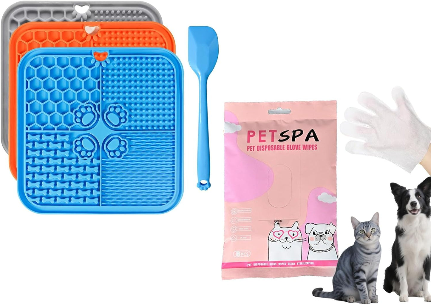 Lick Mat for Dogs, Dog Lick Mat with Suction Cups and Pet Glove Wipes for Dogs and Cats, Extra Thick Dog Wipes Cleaning Deodorizing