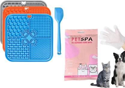 Lick Mat for Dogs, Dog Lick Mat with Suction Cups and Pet Glove Wipes for Dogs and Cats, Extra Thick Dog Wipes Cleaning Deodorizing