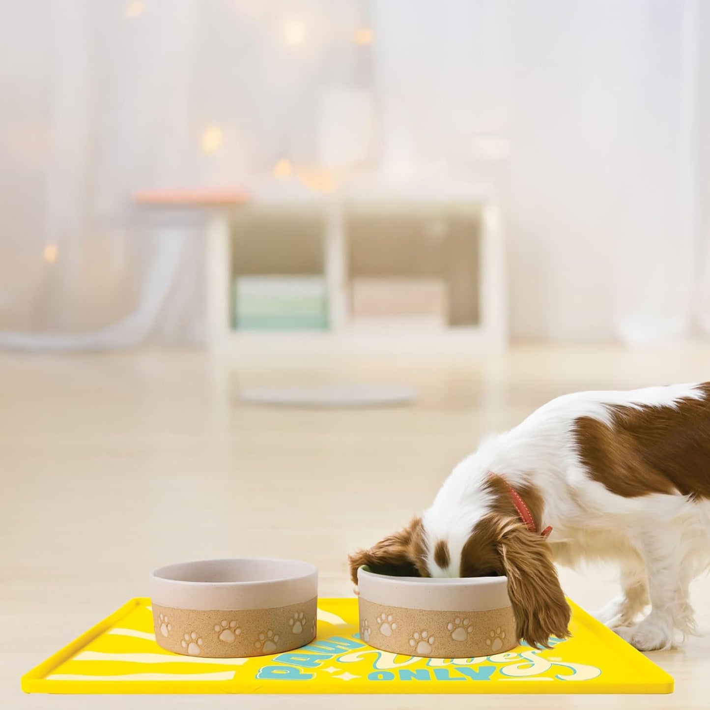 Pawsitve Vibes Pet Placemat, Pet Food Mat for Food and Water Bowls, Puppy Essentials Home Decor Placemats & Supplies