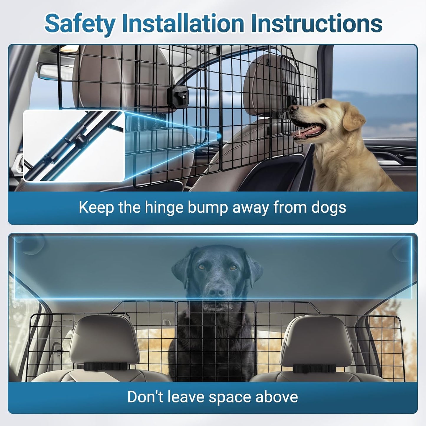 rabbitgoo Dog Car Barrier for SUVs, Adjustable Large Pet Gate, Universal-Fit Divider Cargo Net, Heavy-Duty Wire Mesh Dog Barrier SUV, Van Vehicles Subaru Car Accessories Safety Travel, Triple Folding