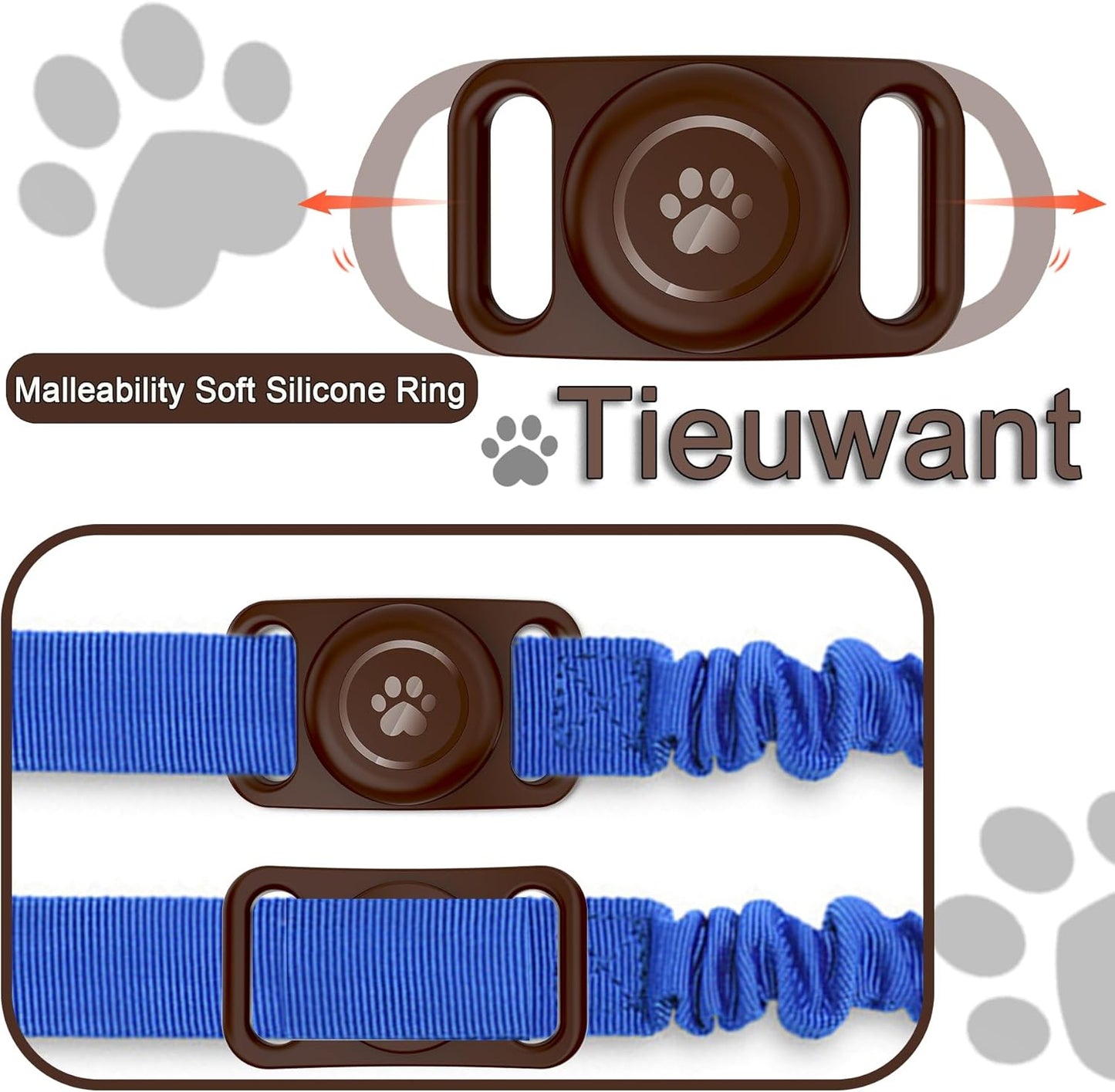 [2 Pack] Waterproof AirTag Dog Collar Holder Case, Silicone Full-Body Protection, Soft Lightweight Stretchable Design for Dog Collars (Chocolate)
