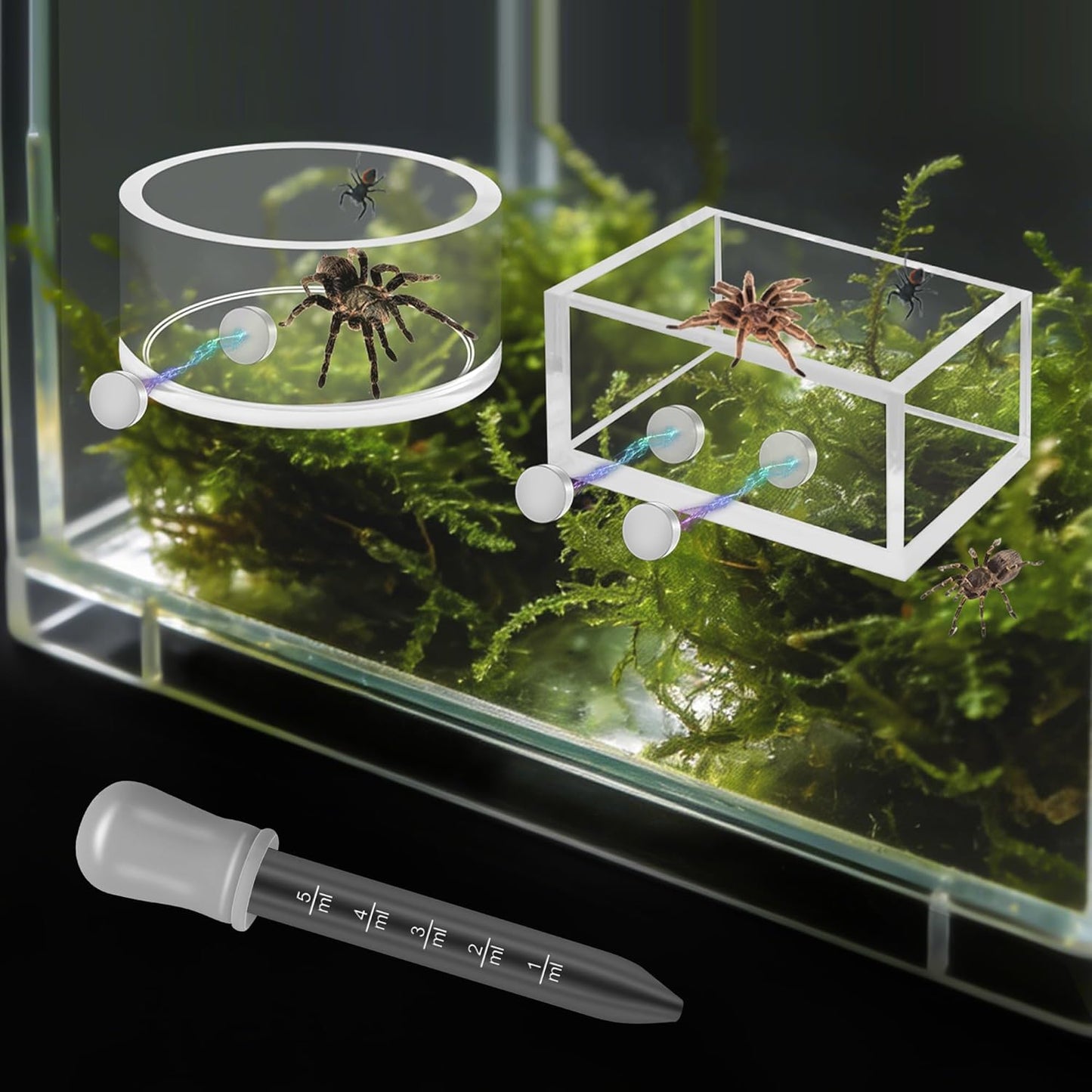 Windspeed 2+1P 1.8 in Mini Jumping Spider Feeding Dish Magnet Tarantula Water Bowl for Spider Feeder Water Dish for Tarantula Tank Enclosure Accessories, with A Dropper