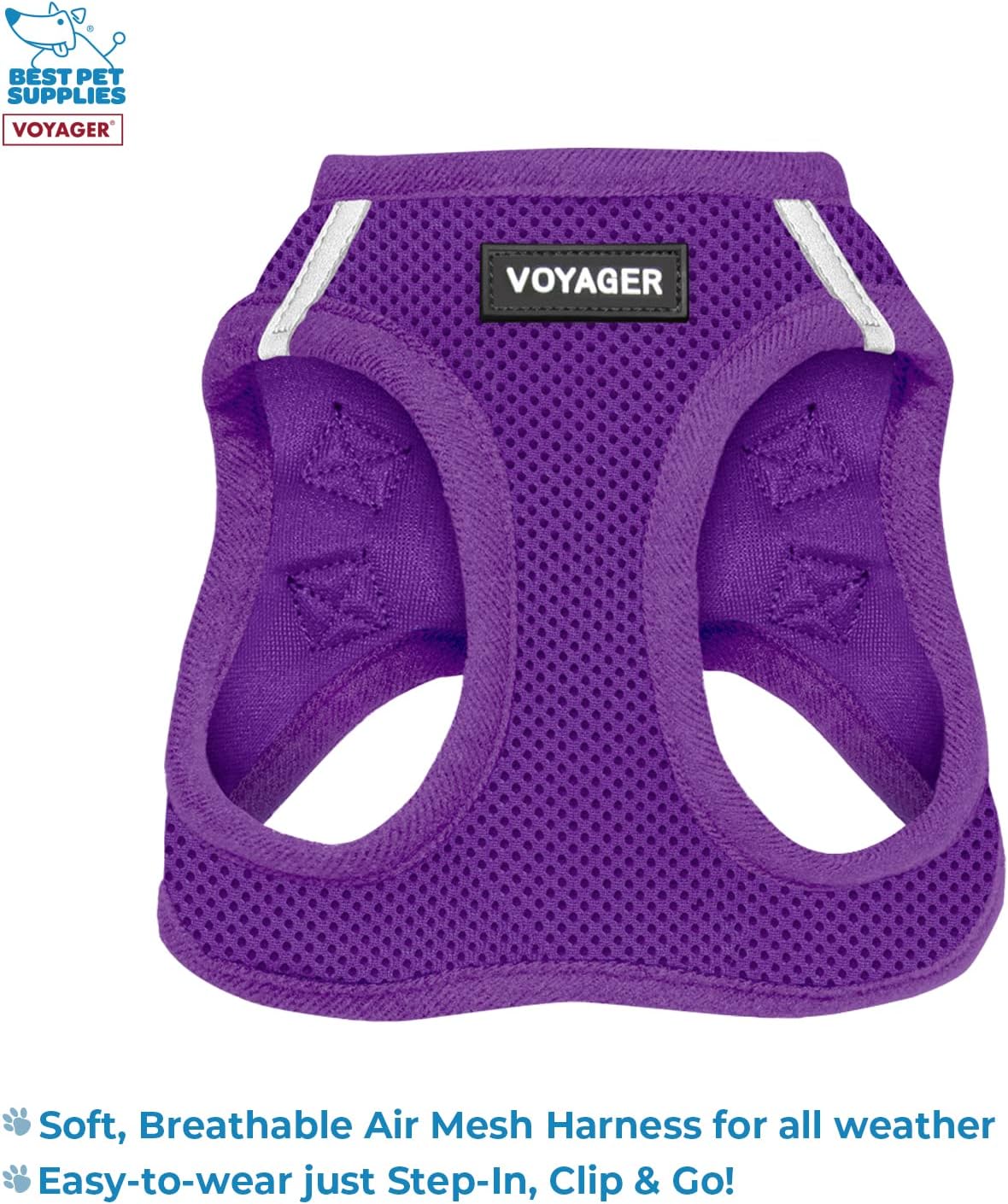 Voyager Step-in Air All Weather Mesh Harness and Reflective Dog 5 ft Leash Combo with Neoprene Handle, for Small, Medium and Large Breed Puppies by Best Pet Supplies - Leash Harness (Purple), L
