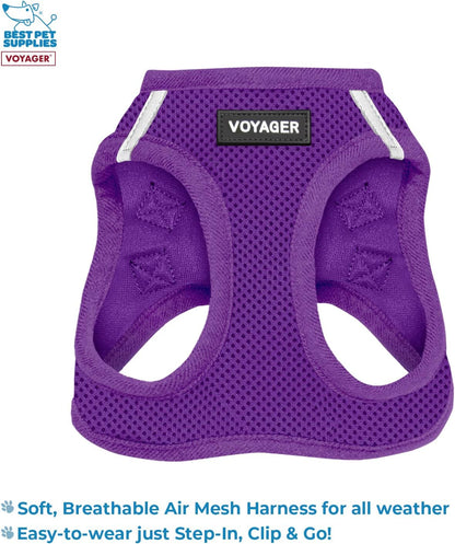 Voyager Step-in Air All Weather Mesh Harness and Reflective Dog 5 ft Leash Combo with Neoprene Handle, for Small, Medium and Large Breed Puppies by Best Pet Supplies - Leash Harness (Purple), L